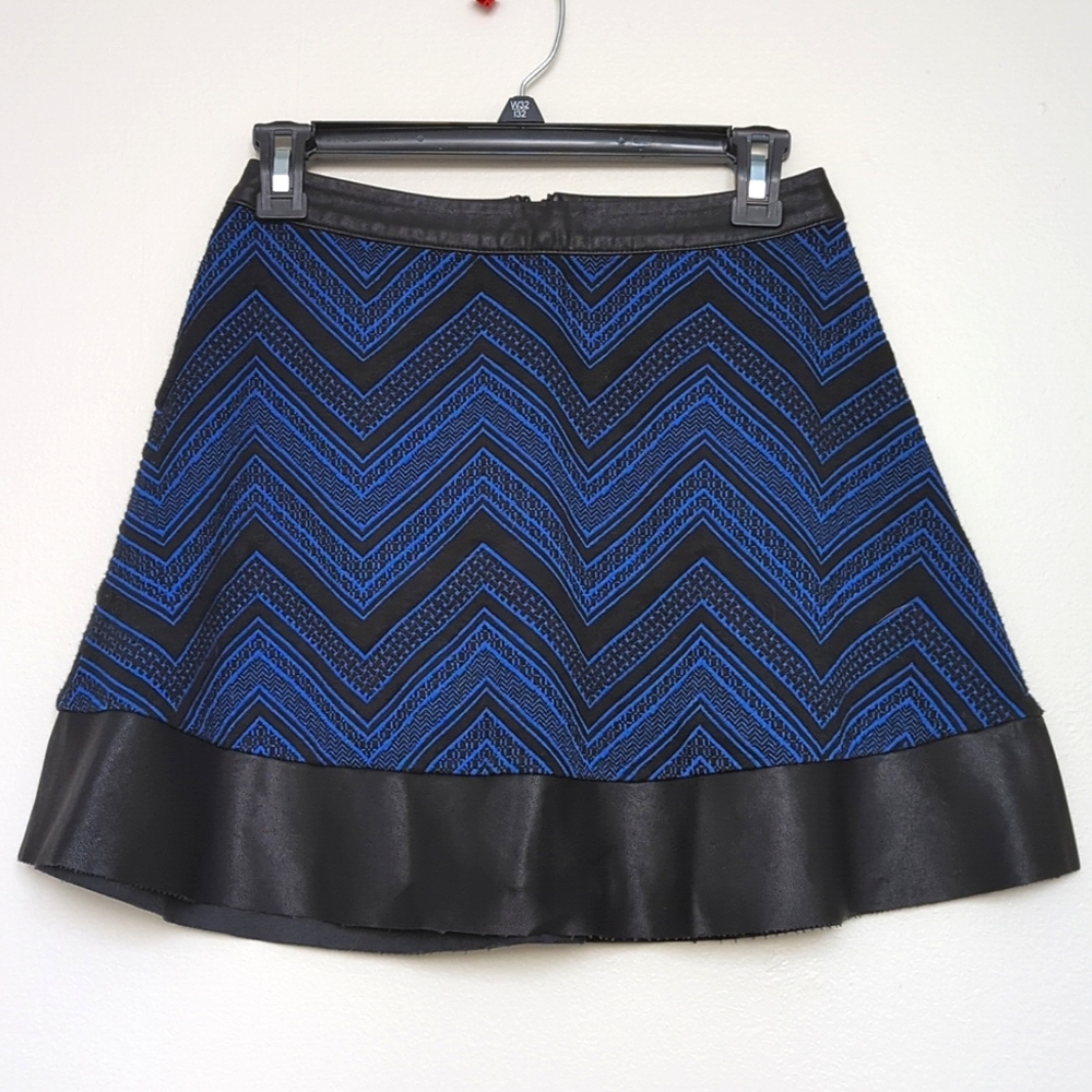 Candie's | Blue Zig-Zag Skirt w/ Faux Leather Trim